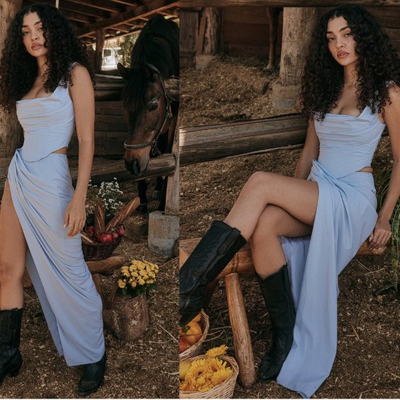 House of CB 'Vesper' Soft Blue Maxi Skirt NWOT - Picture 6 of 10